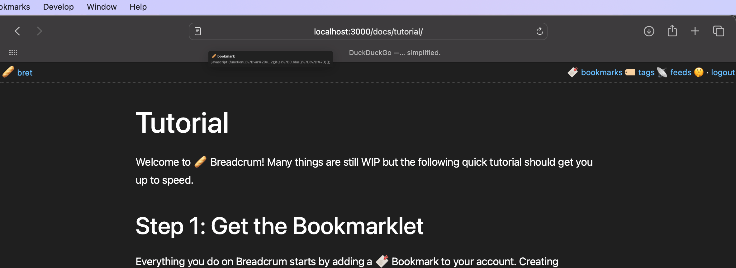 Dragging bookmarklet to the safari bookmark bar